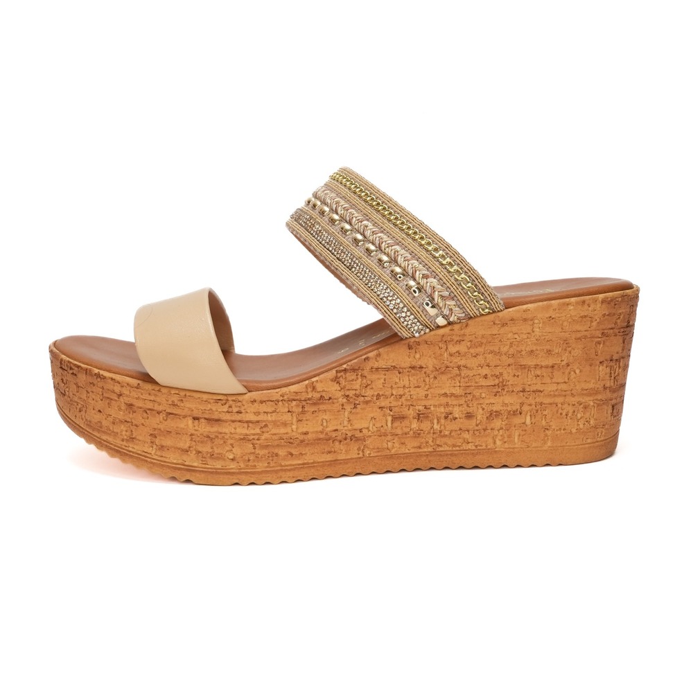 Toscanella Wedge Sandals Womens 9 Tan Cork Platform Embellished Made Italy
